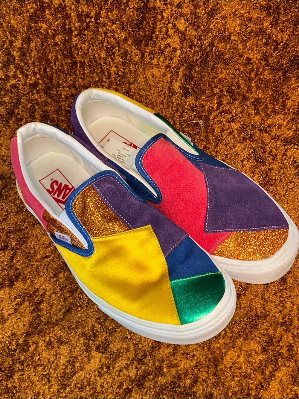 Vans Patchwork Slip-On Sneakers — Yellow, Green, Blue, Purple, Pink, Gold
